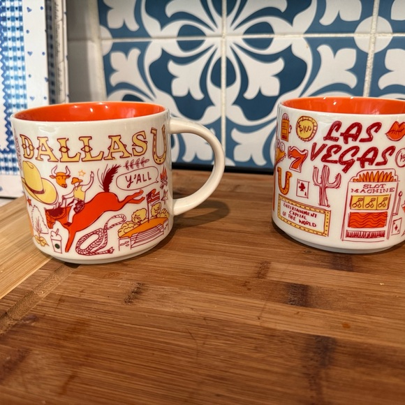 Starbucks Dallas and Las Vegas Mugs - Orange and Red - Picture 1 of 5
